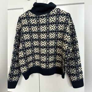 Zara Navy and Cream Geometric Turtleneck Sweater